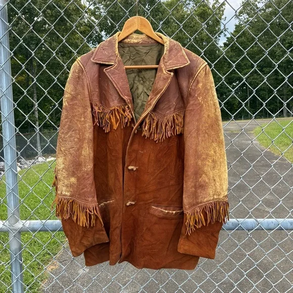 Vintage 1940s Leather Suede Western Rockabilly Fringe Jacket Size Large - Picture 1 of 13